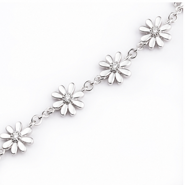 925 Sterling Silver Daisy Flower Chain Anklet
