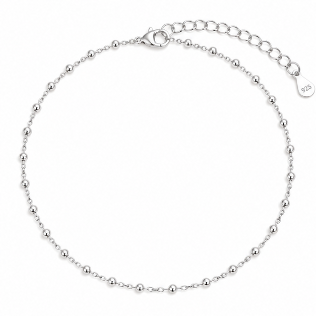925 Sterling Silver Beaded Chain Anklet