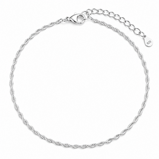 Twisted Rope Chain Anklet – 925 Sterling Silver