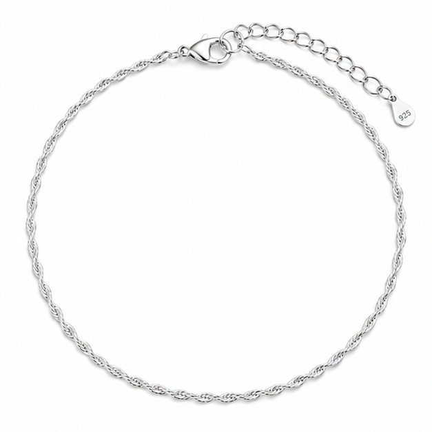 Twisted Rope Chain Anklet – 925 Sterling Silver