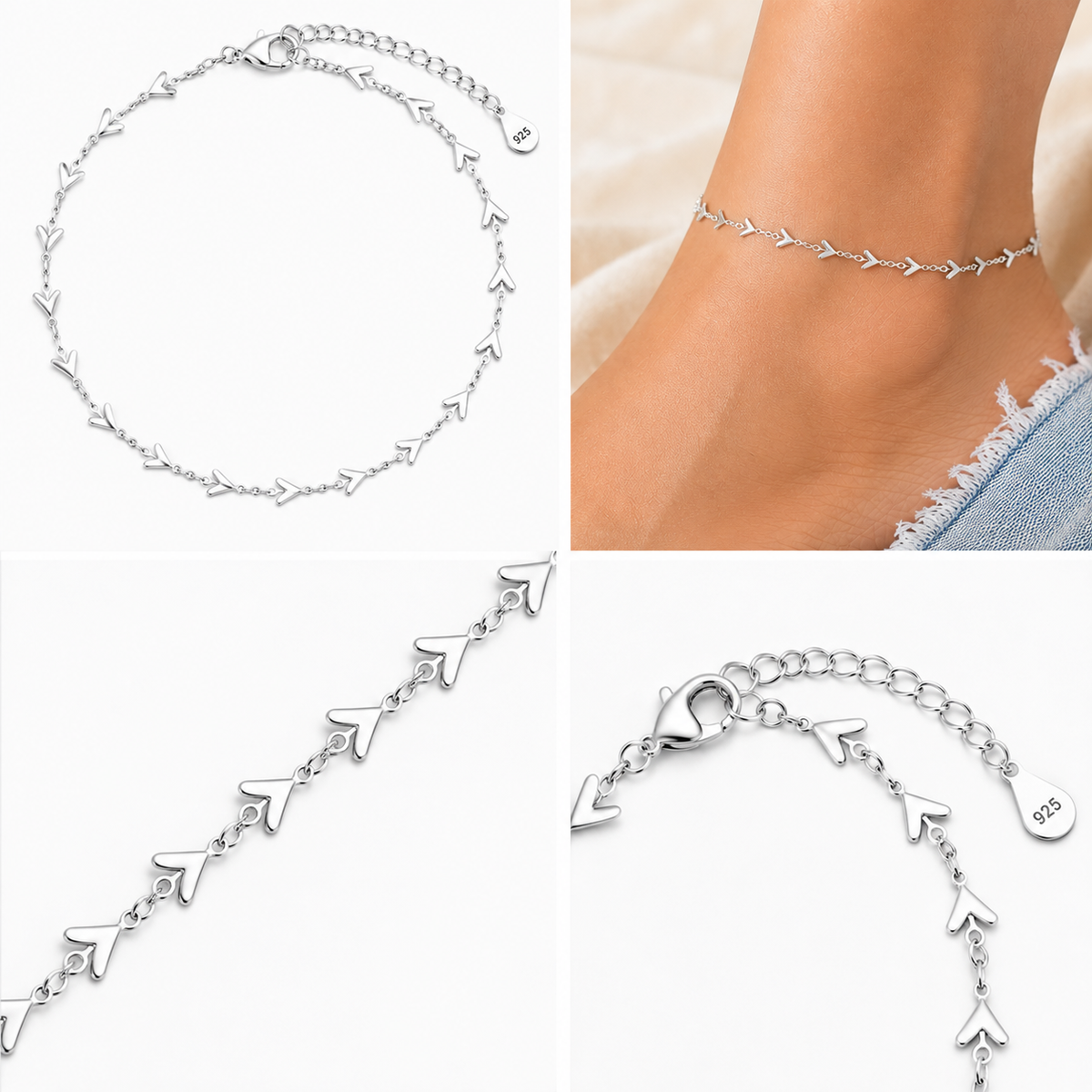 Arrow Link Chain Anklet – 925 Sterling Silver