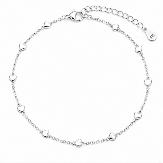 Heart Link Chain Anklet – 925 Sterling Silver