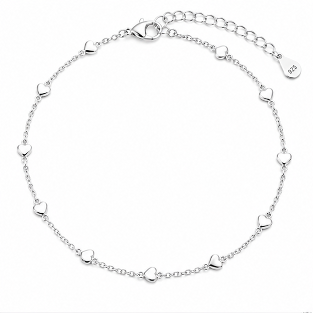 Heart Link Chain Anklet – 925 Sterling Silver