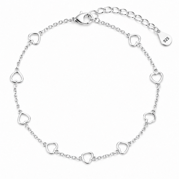 925 Sterling Silver Open Heart Link Anklet