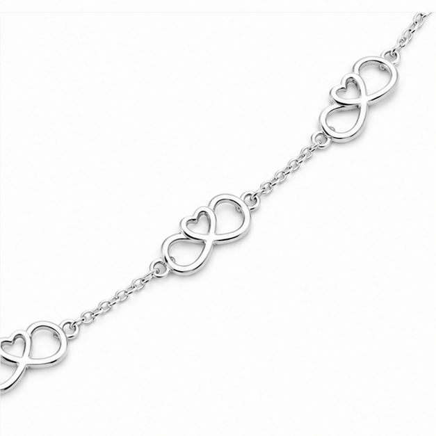 925 Sterling Silver Infinity Heart Link Anklet