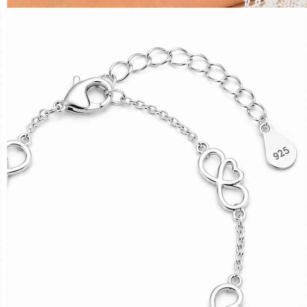 925 Sterling Silver Infinity Heart Link Anklet