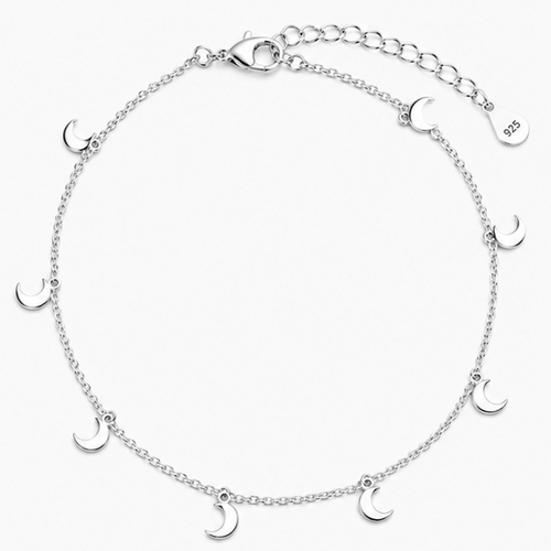 925 Sterling Silver Crescent Moon Anklet