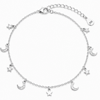 925 Sterling Silver Moon & Star Charm Anklet