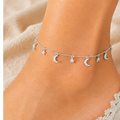 925 Sterling Silver Moon & Star Charm Anklet