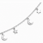925 Sterling Silver Moon & Star Charm Anklet
