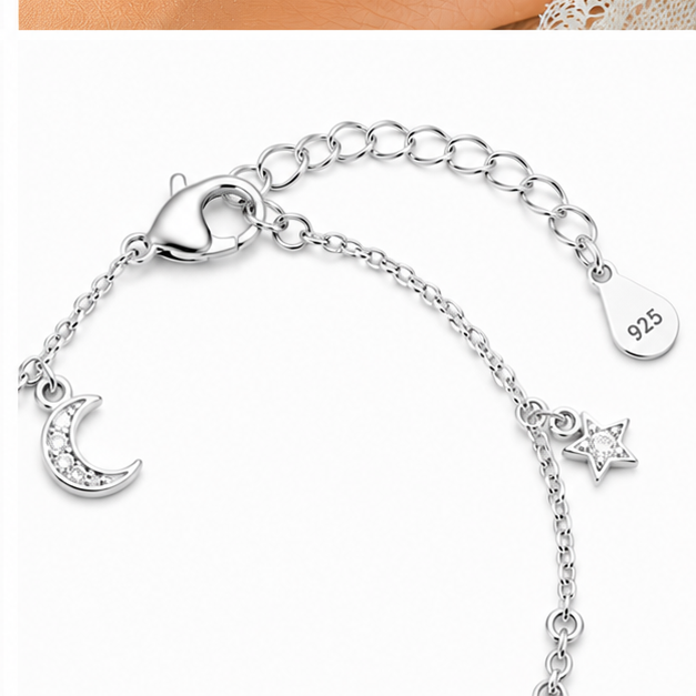 925 Sterling Silver Moon & Star Charm Anklet