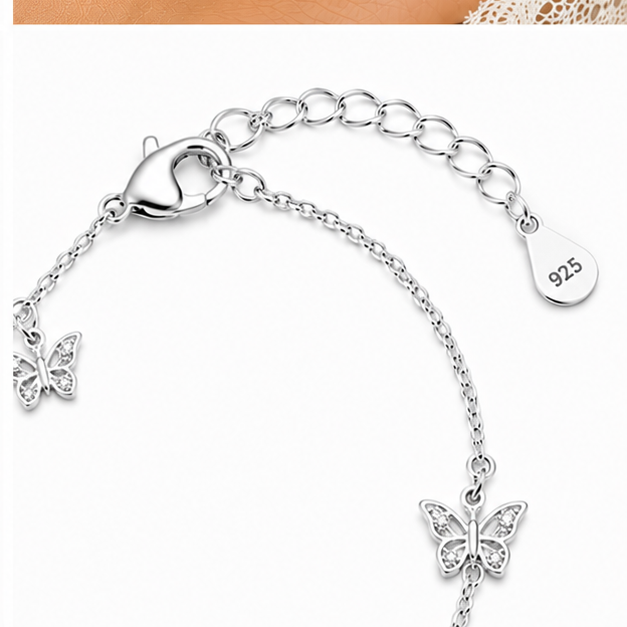 925 Sterling Silver Butterfly Charm Anklet