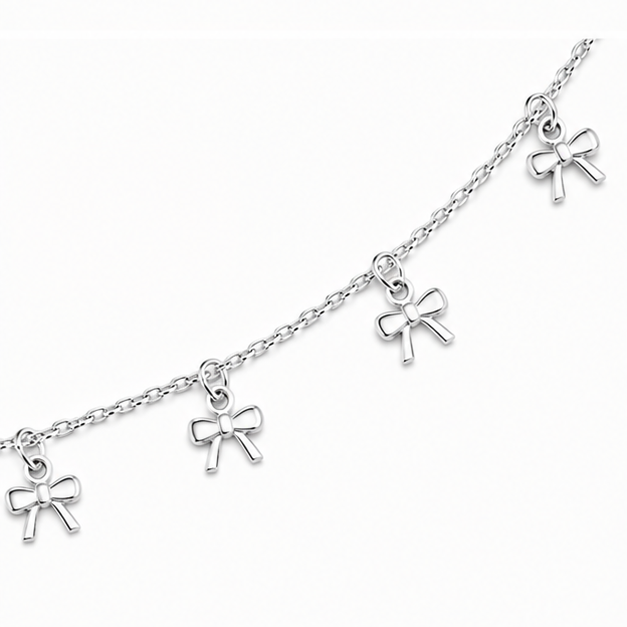 925 Sterling Silver Bow Charm Anklet