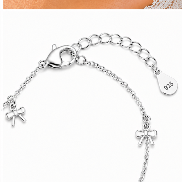 925 Sterling Silver Bow Charm Anklet
