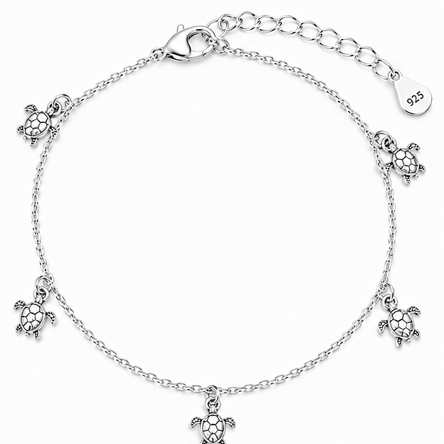 Turtle Charm Anklet – 925 Sterling Silver