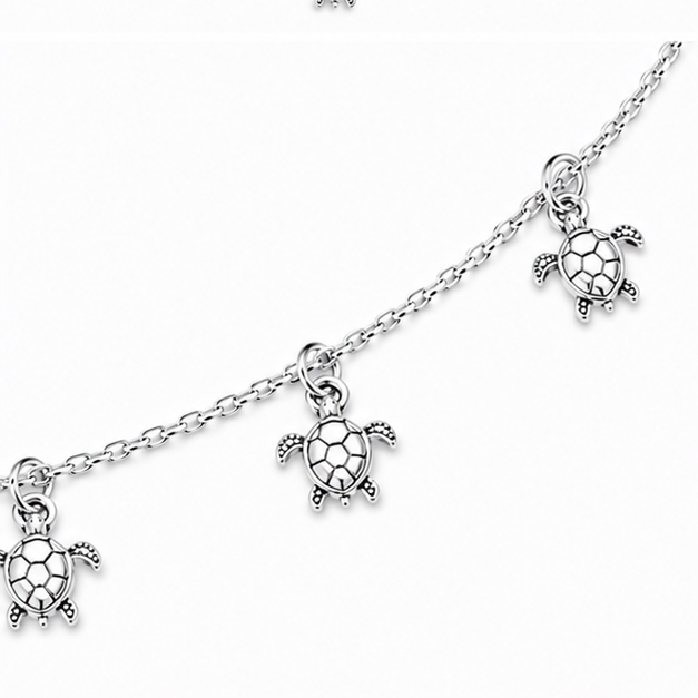 Turtle Charm Anklet – 925 Sterling Silver
