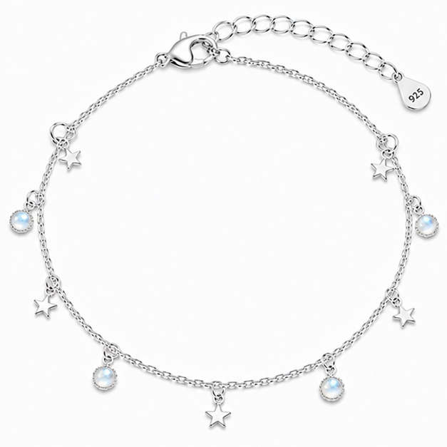 925 Sterling Silver Star & Pearl Charm Anklet