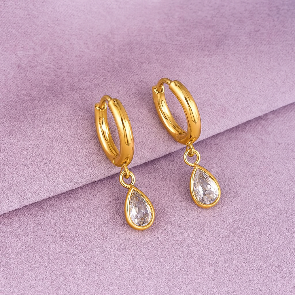 Teardrop Drop Dangle Hoop Earrings 925 Sterling Silver Yellow Plated