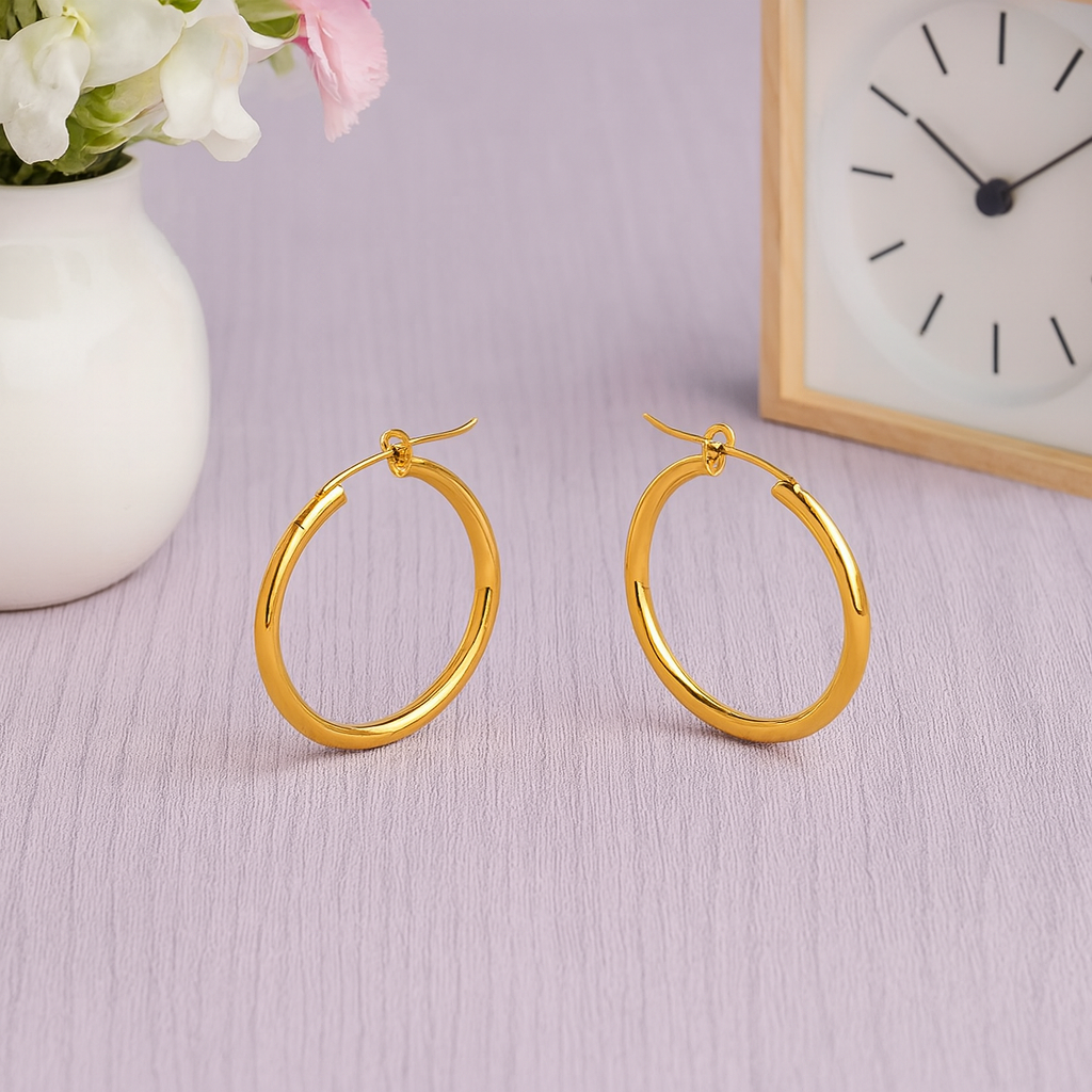Minimalist Classic Gold Round Earrings 925 Sterling Silver Yellow Plated