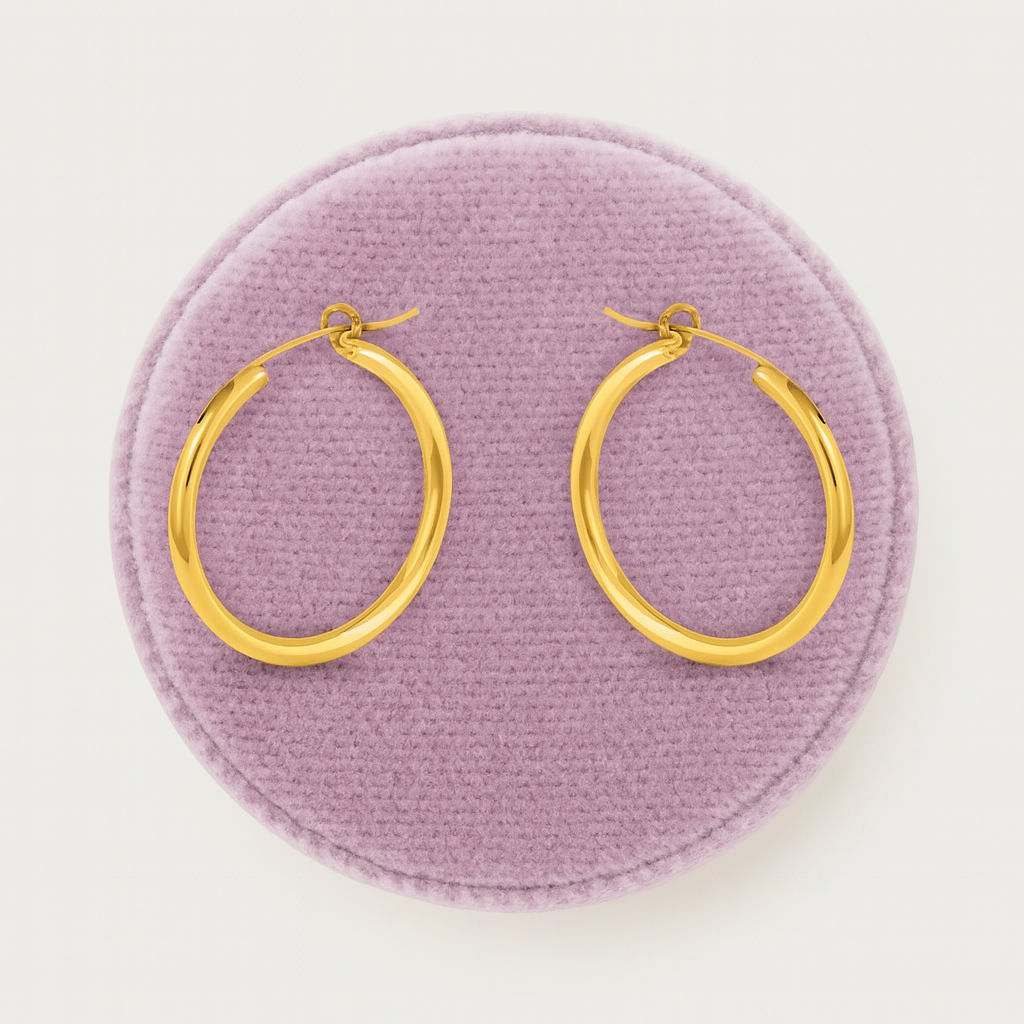 Minimalist Classic Gold Round Earrings 925 Sterling Silver Yellow Plated
