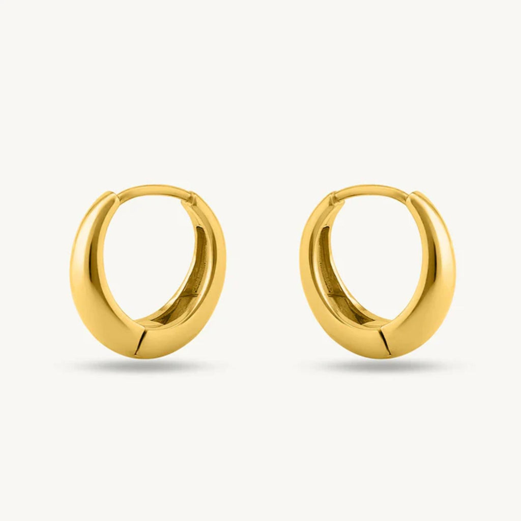 Small Chunky Round Gold Huggie Hoop Earrings 925 Sterling Silver Yellow