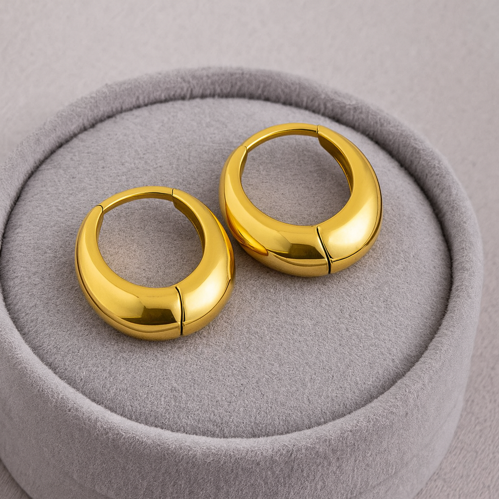 Small Chunky Round Gold Huggie Hoop Earrings 925 Sterling Silver Yellow