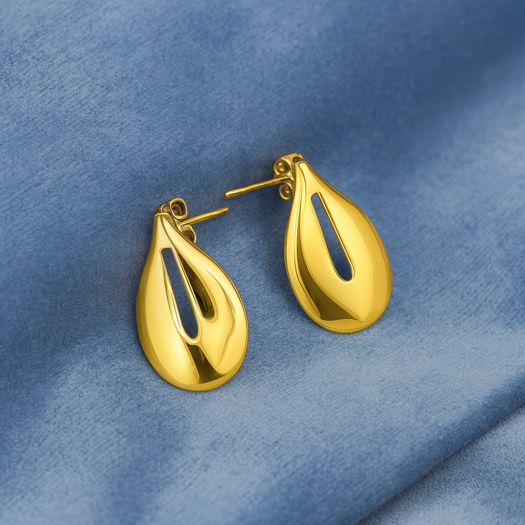 Sculptural Gold Teardrop Earrings 925 Sterling Silver Yellow Plated