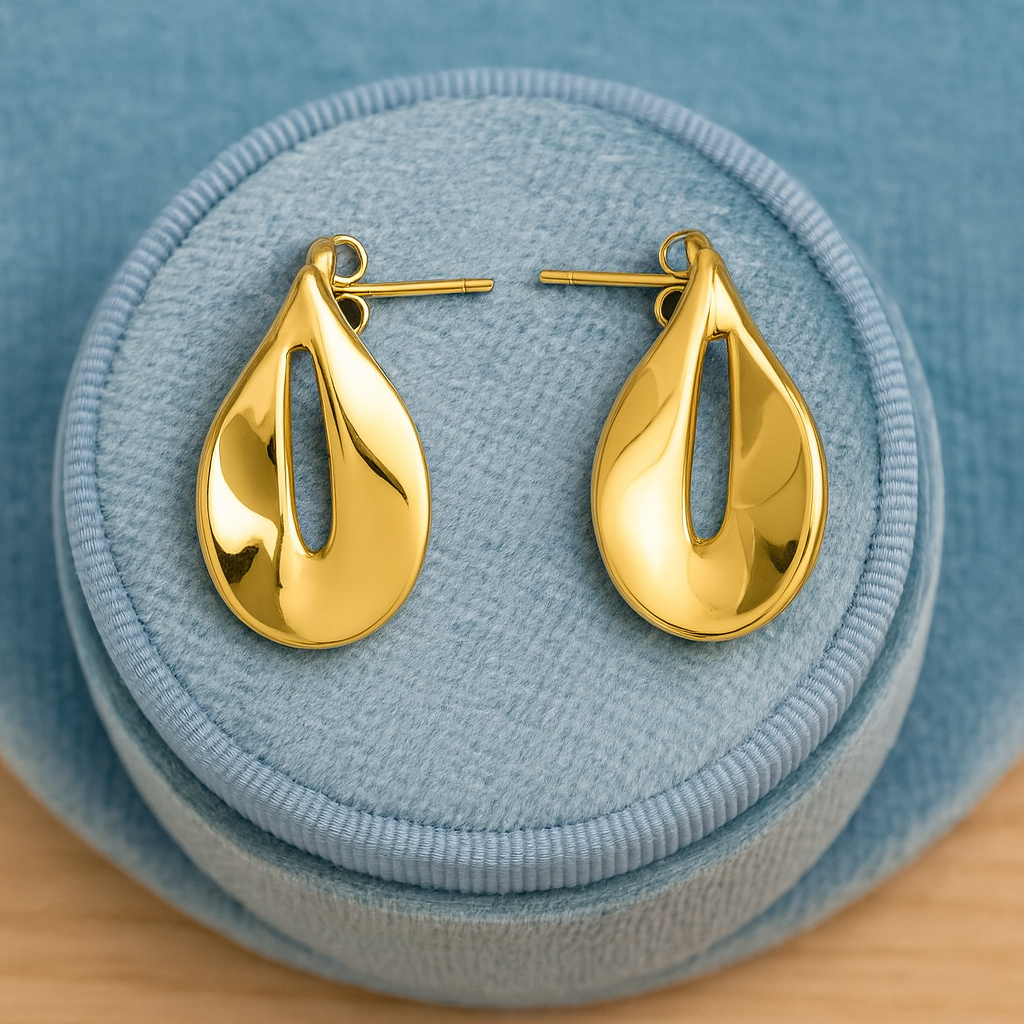 Sculptural Gold Teardrop Earrings 925 Sterling Silver Yellow Plated