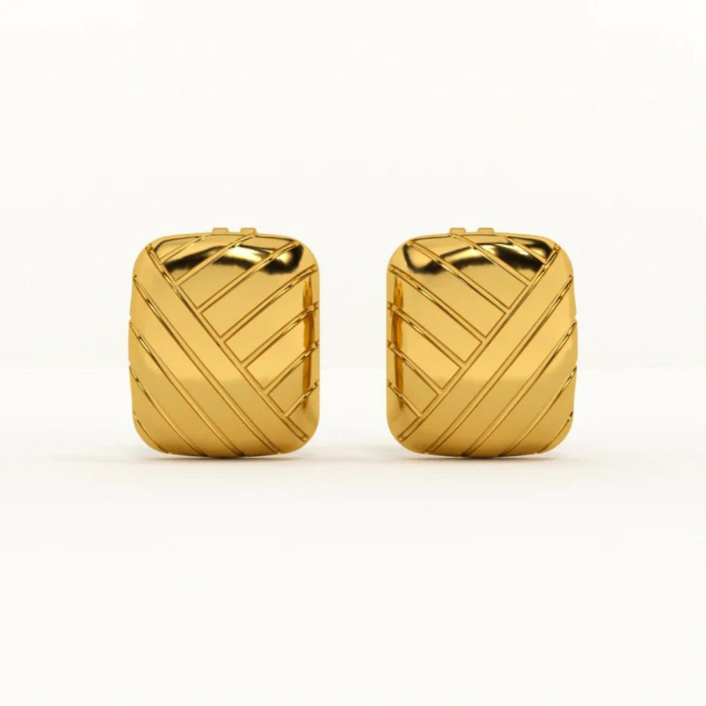 Geometric Square Pattern Stud Earrings 925 Sterling Silver Yellow Plated