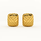 Geometric Square Pattern Stud Earrings 925 Sterling Silver Yellow Plated