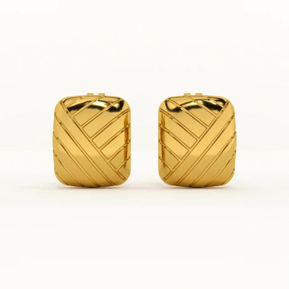 Geometric Square Line Pattern Stud Earrings – 925 Sterling Silver