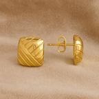 Geometric Square Pattern Stud Earrings 925 Sterling Silver Yellow Plated