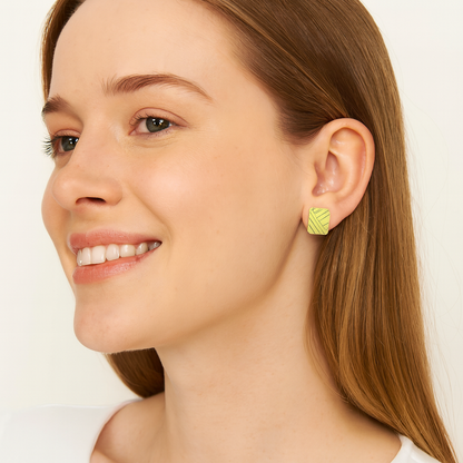 Geometric Square Line Pattern Stud Earrings – 925 Sterling Silver