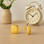 Geometric Square Pattern Stud Earrings 925 Sterling Silver Yellow Plated