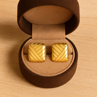 Geometric Square Line Pattern Stud Earrings – 925 Sterling Silver