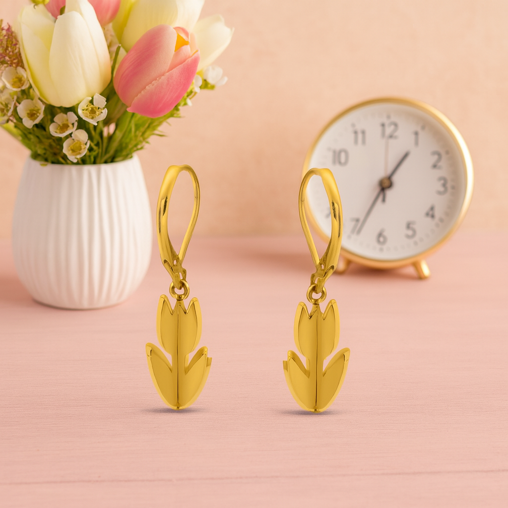 Gold Tulip Floral Drop Dangle Earrings 925 Sterling Silver Yellow Plated