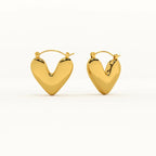 Puffy Heart Hoop Earrings 925 Sterling Silver Yellow Plated