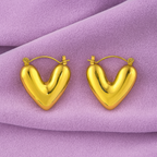 Puffy Heart Hoop Earrings 925 Sterling Silver Yellow Plated