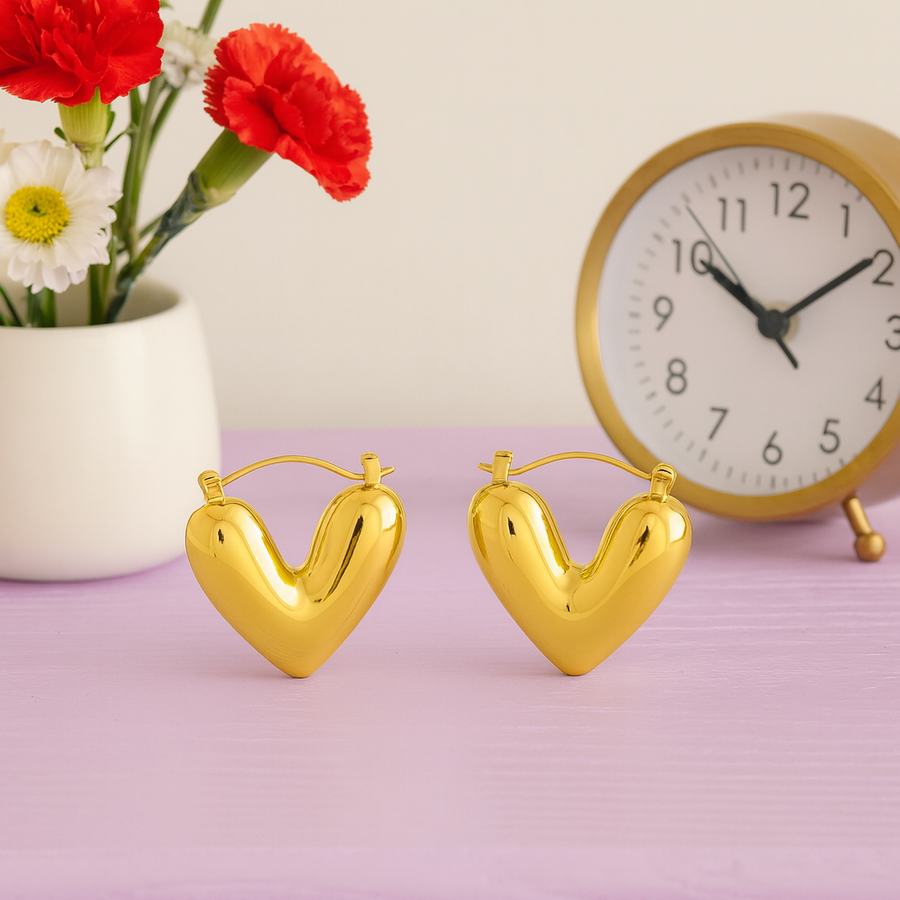 Puffy Heart Hoop Earrings – 925 Sterling Silver