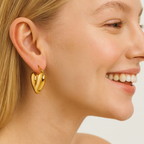 Puffy Heart Hoop Earrings 925 Sterling Silver Yellow Plated