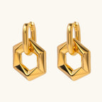 Geometric Hexagon Dangle Hoop Earrings 925 Sterling Silver Yellow Plated
