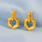 Geometric Hexagon Dangle Hoop Earrings 925 Sterling Silver Yellow Plated