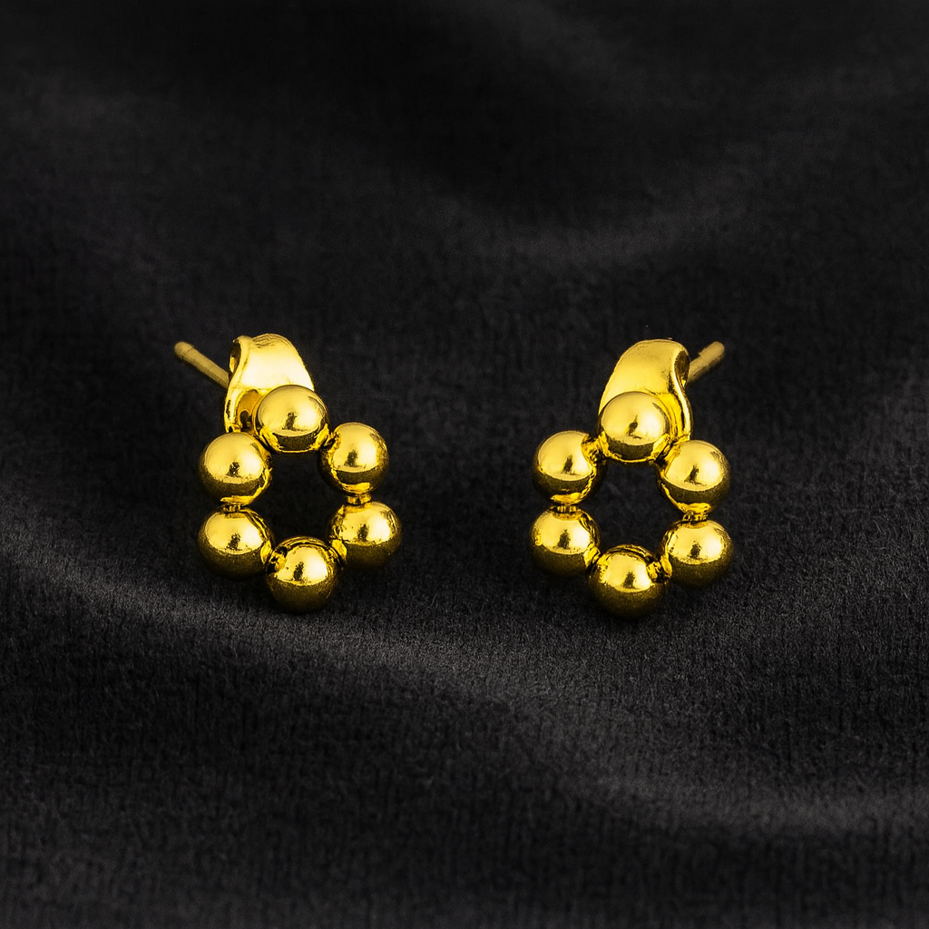 Beaded Circle Round Stud Earrings 925 Sterling Silver Yellow Plated