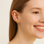 Beaded Circle Round Stud Earrings 925 Sterling Silver Yellow Plated