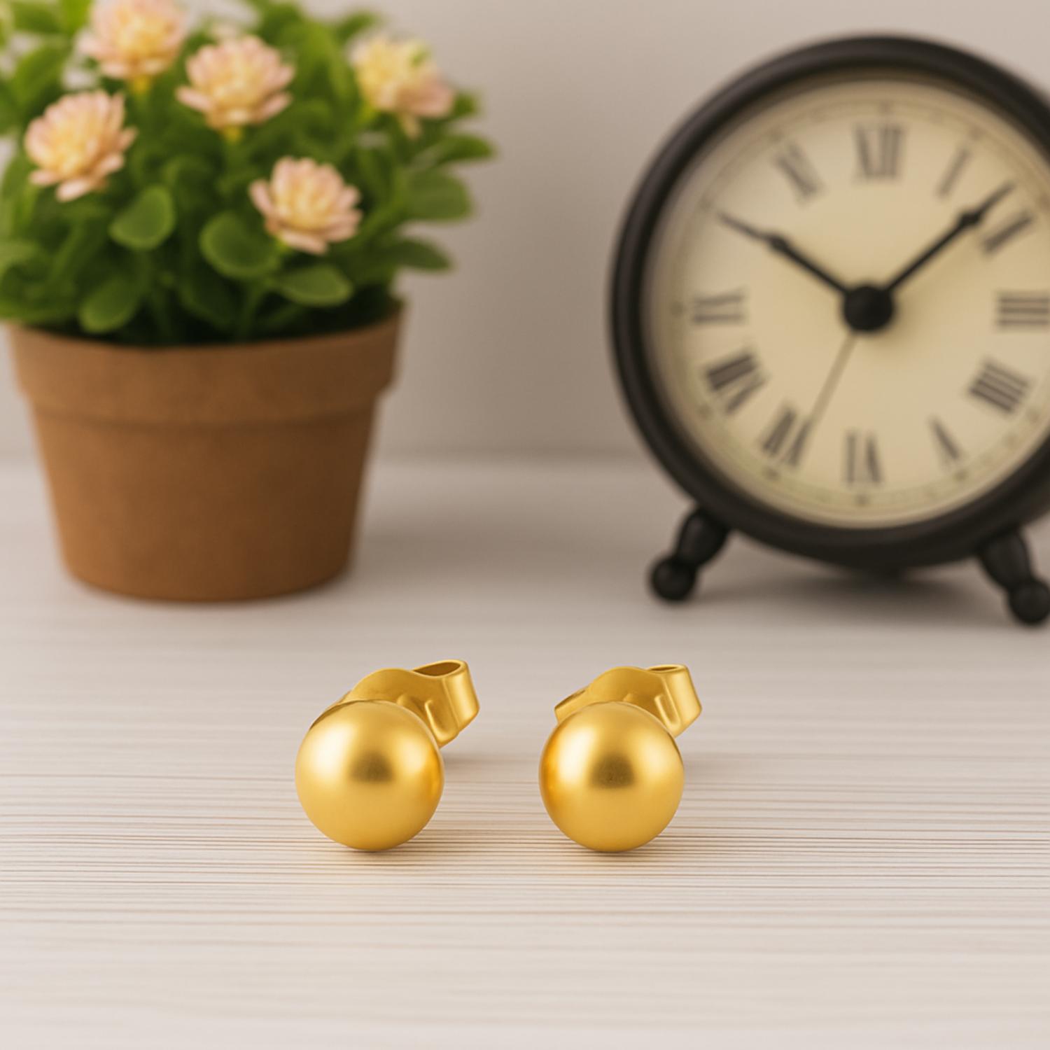 Classic Gold Ball Stud Earrings 925 Sterling Silver Gold Plated