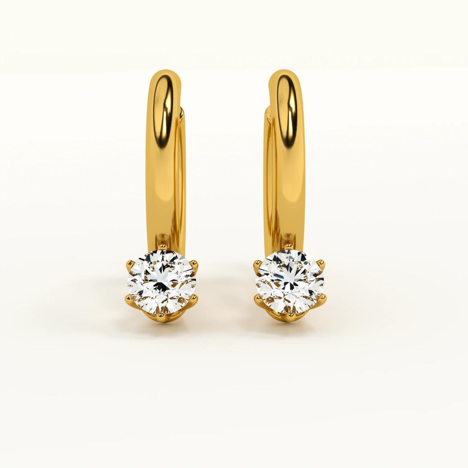 Dainty Solitaire Stone Hoop Earrings 925 Sterling Silver Yellow Plated