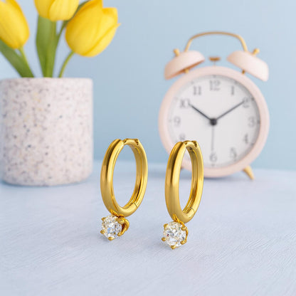 Dainty Solitaire Hoop Earrings – 925 Sterling Silver