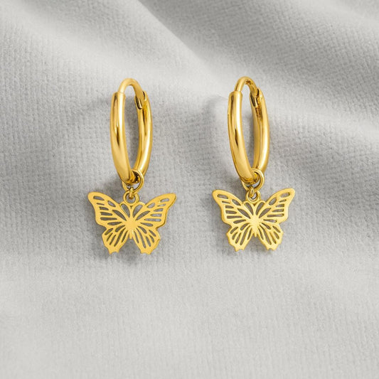 Cut-Out Butterfly Charm Hoop Earrings – 925 Sterling Silver