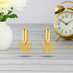 Dainty Nature-Inspired Butterfly Hoop Earrings 925 Sterling Silver Yellow Plated