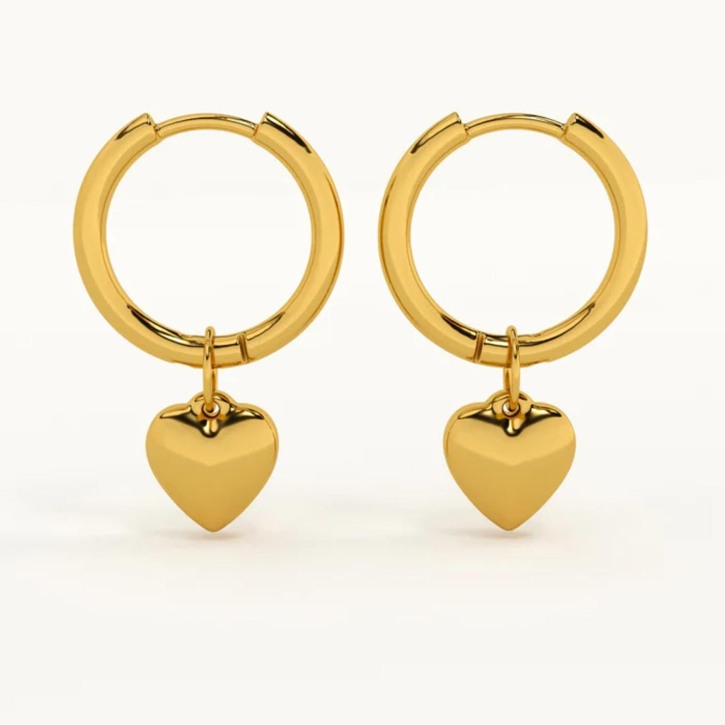 Minimalist Romantic Heart Drop Hoop Earrings 925 Sterling Silver Yellow Plated